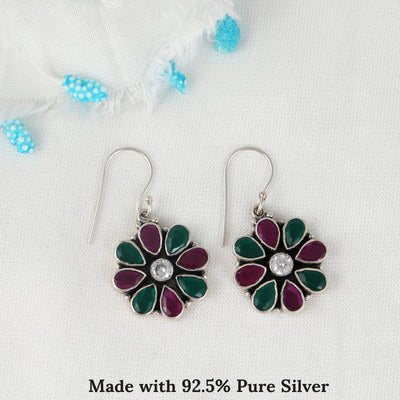 Floral Drop Silver Earring