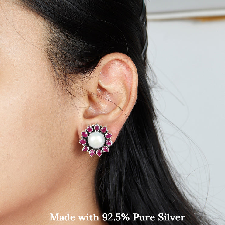 Fresh Water Pearl Petal Silver Earring