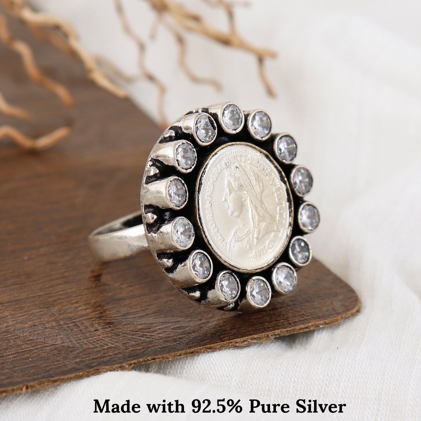 92.5 Silver Coin Heritage Queen Ring