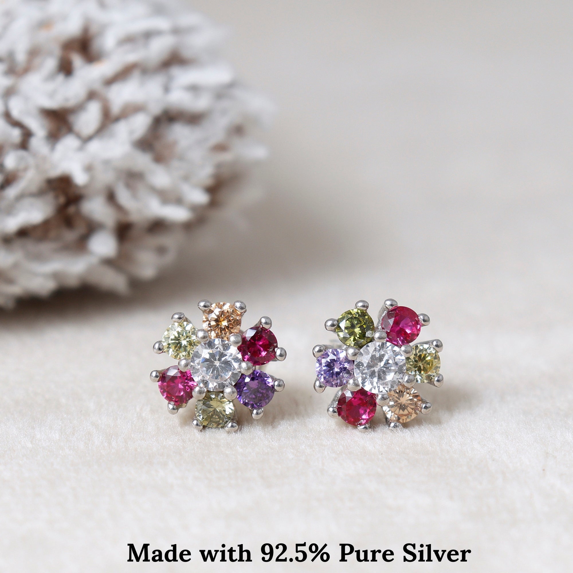 Blossom Multicolor  Silver Earring