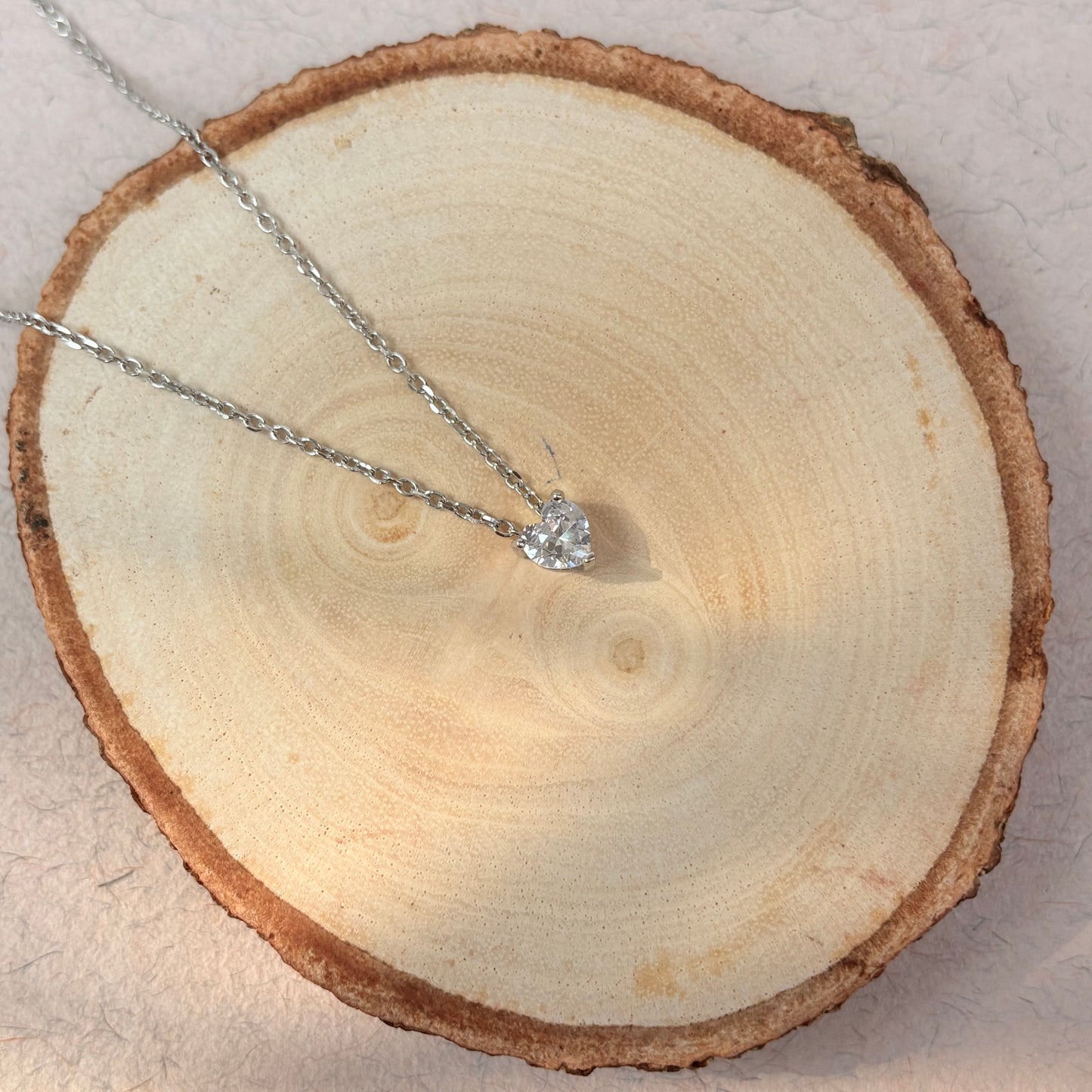 Silver Heart Solitaire Charm Pendant