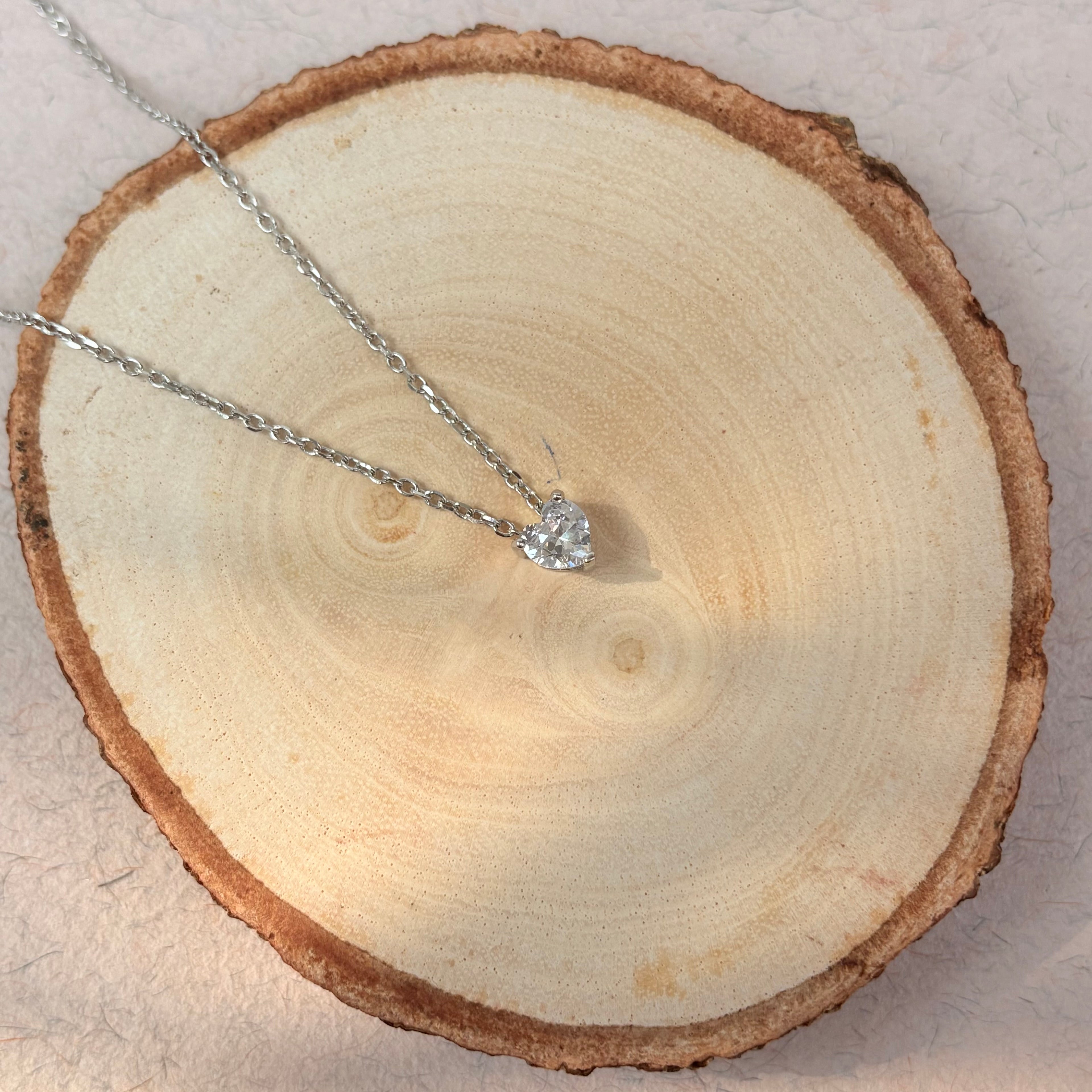 Silver Heart Solitaire Charm Pendant