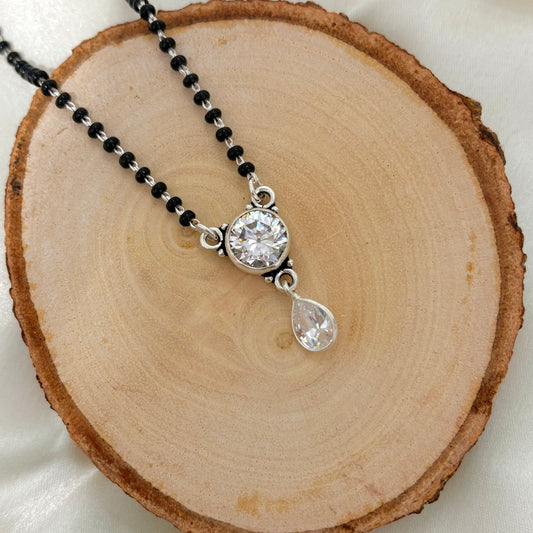 Dazzling Round Cluster Silver Mangalsutra