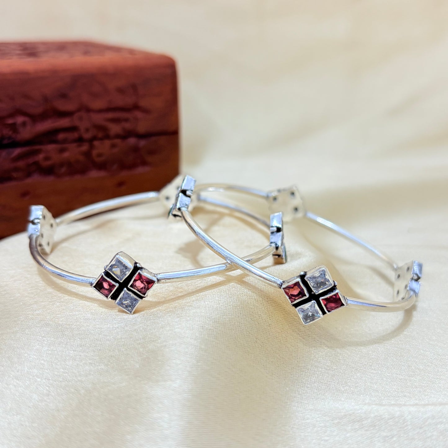 Handcrafted Ruby CZ Choki Silver Bangle