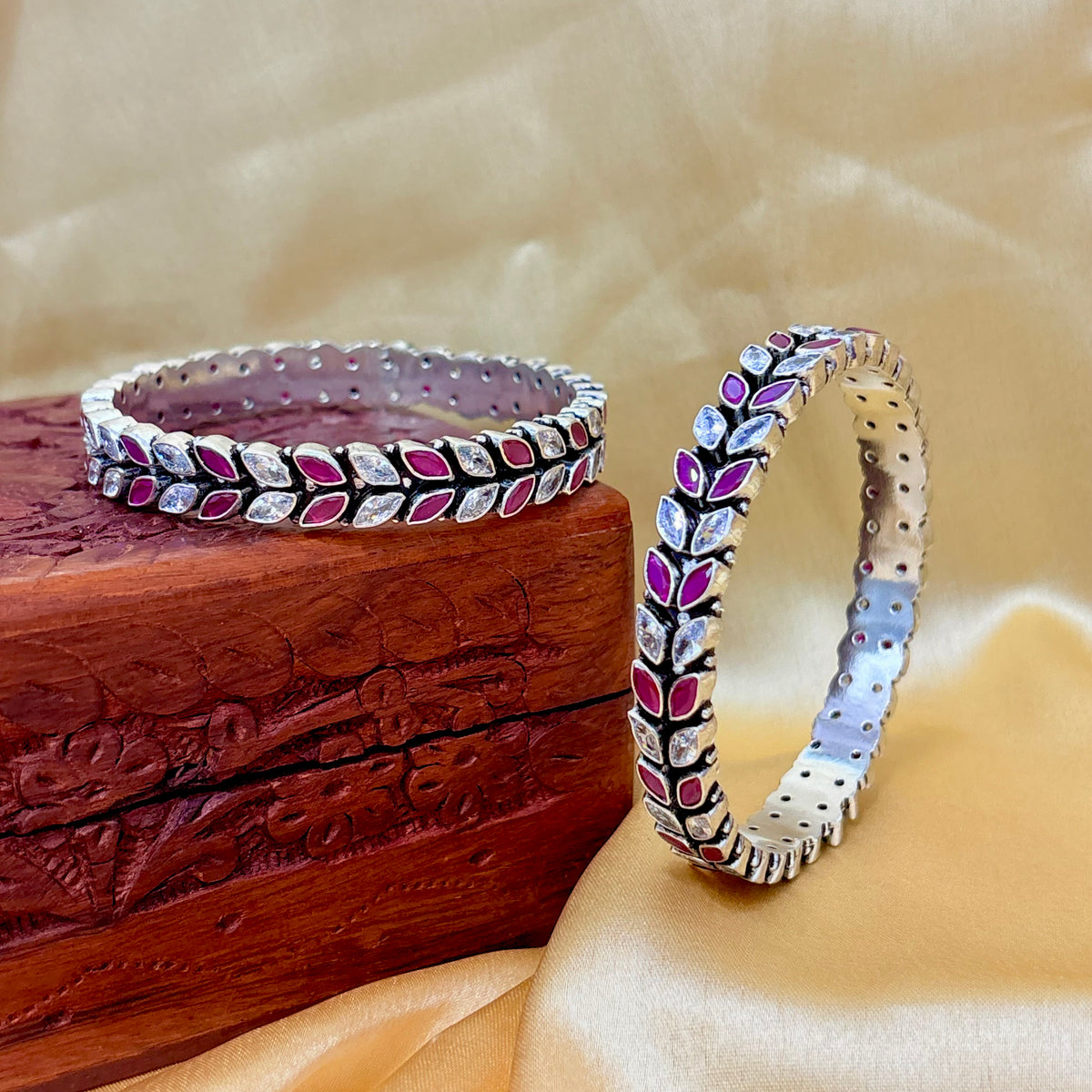 Silver Ruby Shimmering Marquise Bangle