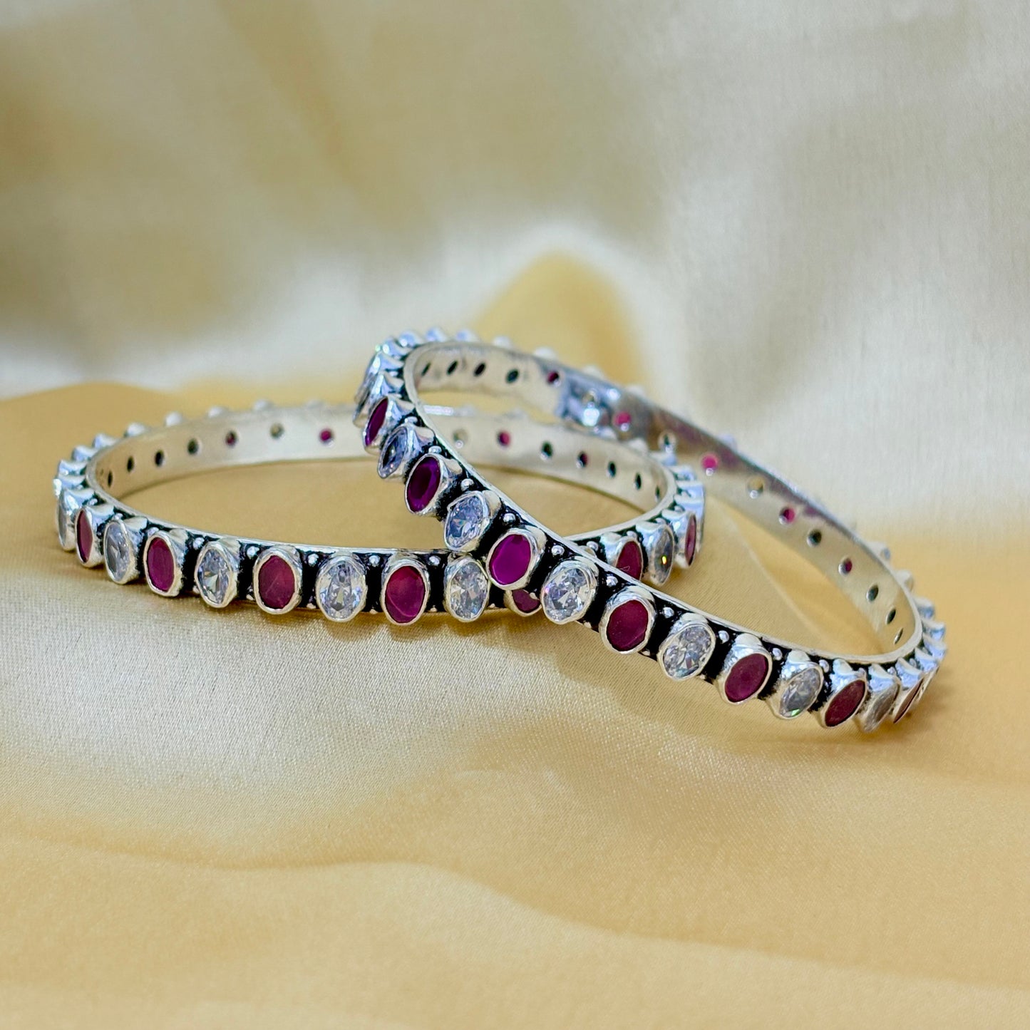 Ruby Oval Shape Silver Bangle
