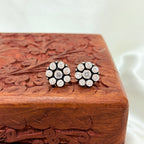 Silver Vintage Floral Halo Stud Earrings