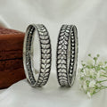 Tribal Leaf Oxidized Silver Bangle