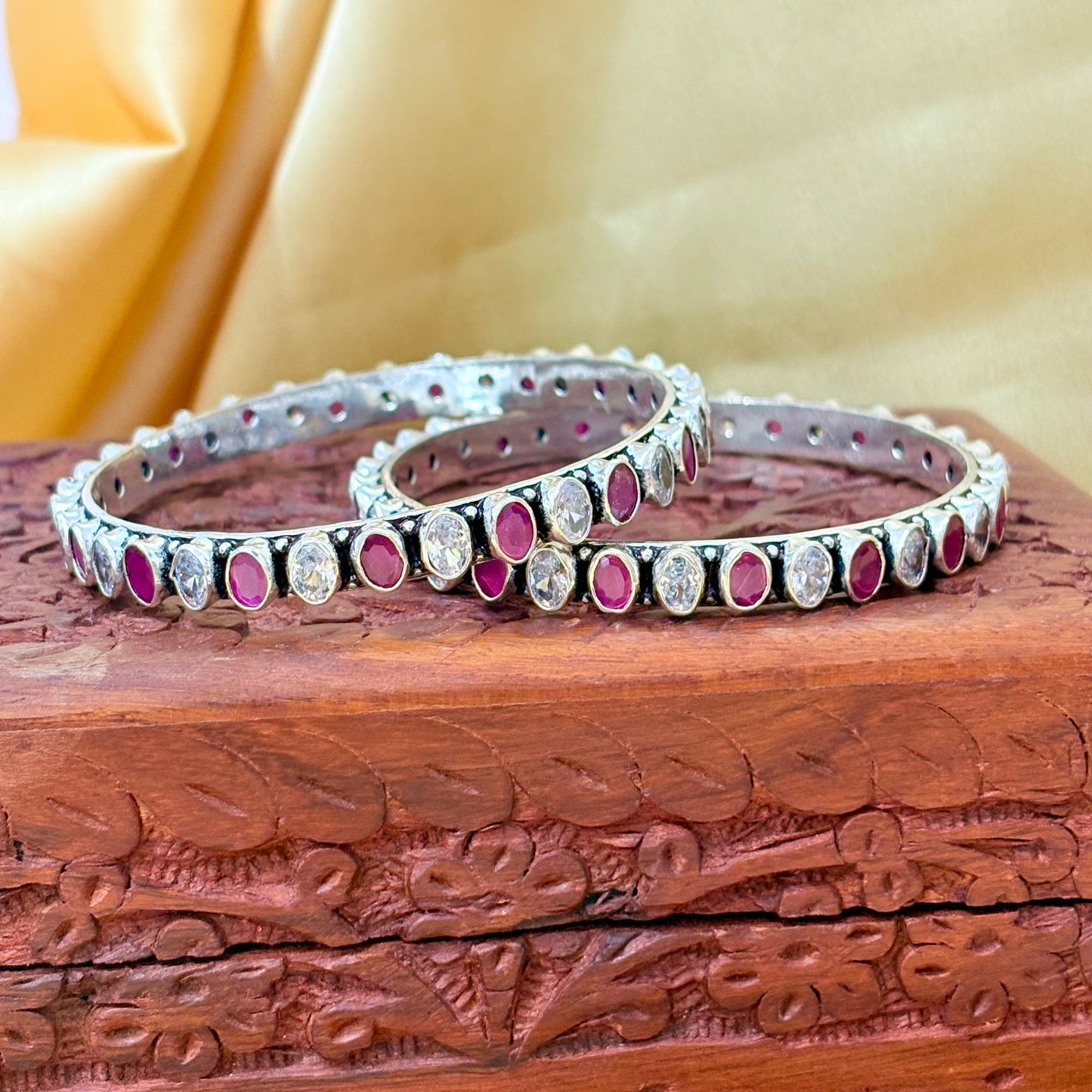 Ruby Oval Shape Silver Bangle