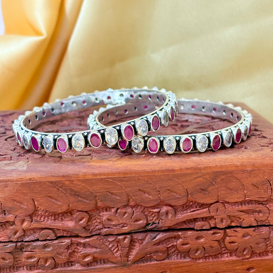 Ruby Oval Shape Silver Bangle