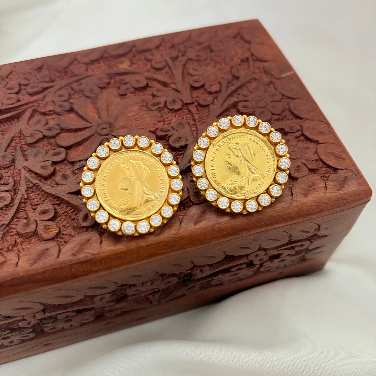 Vintage Empress Gold Plated Coin Earrings