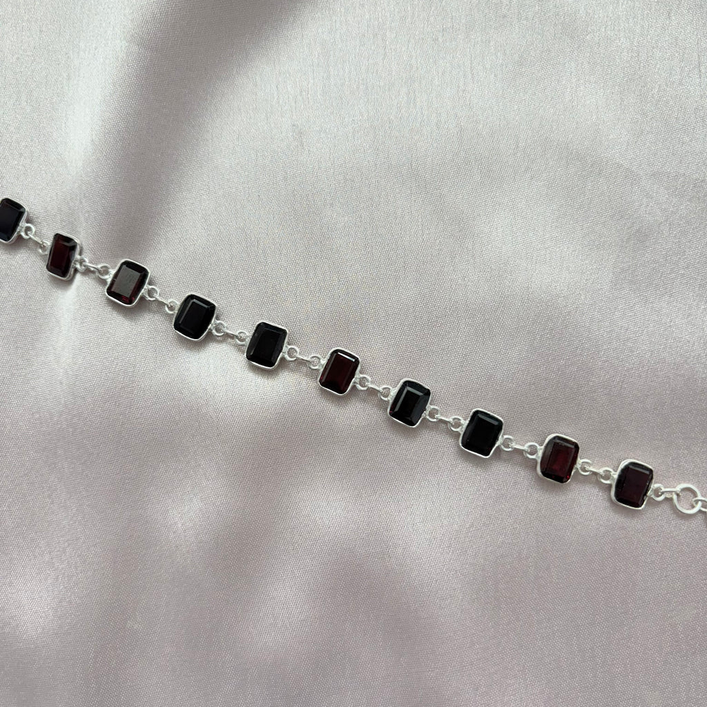 Garnet Silver Link Bracelet