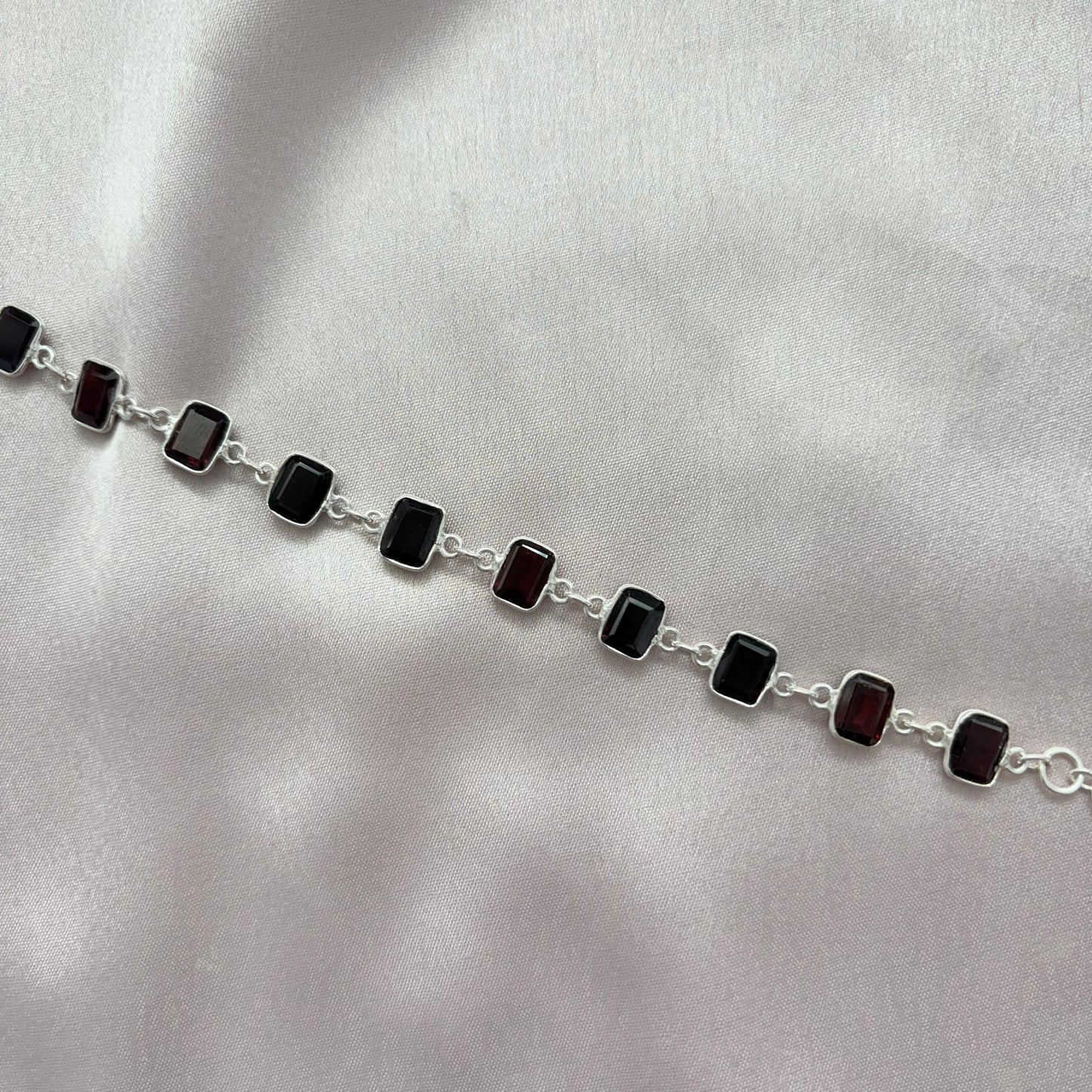 Garnet Silver Link Bracelet