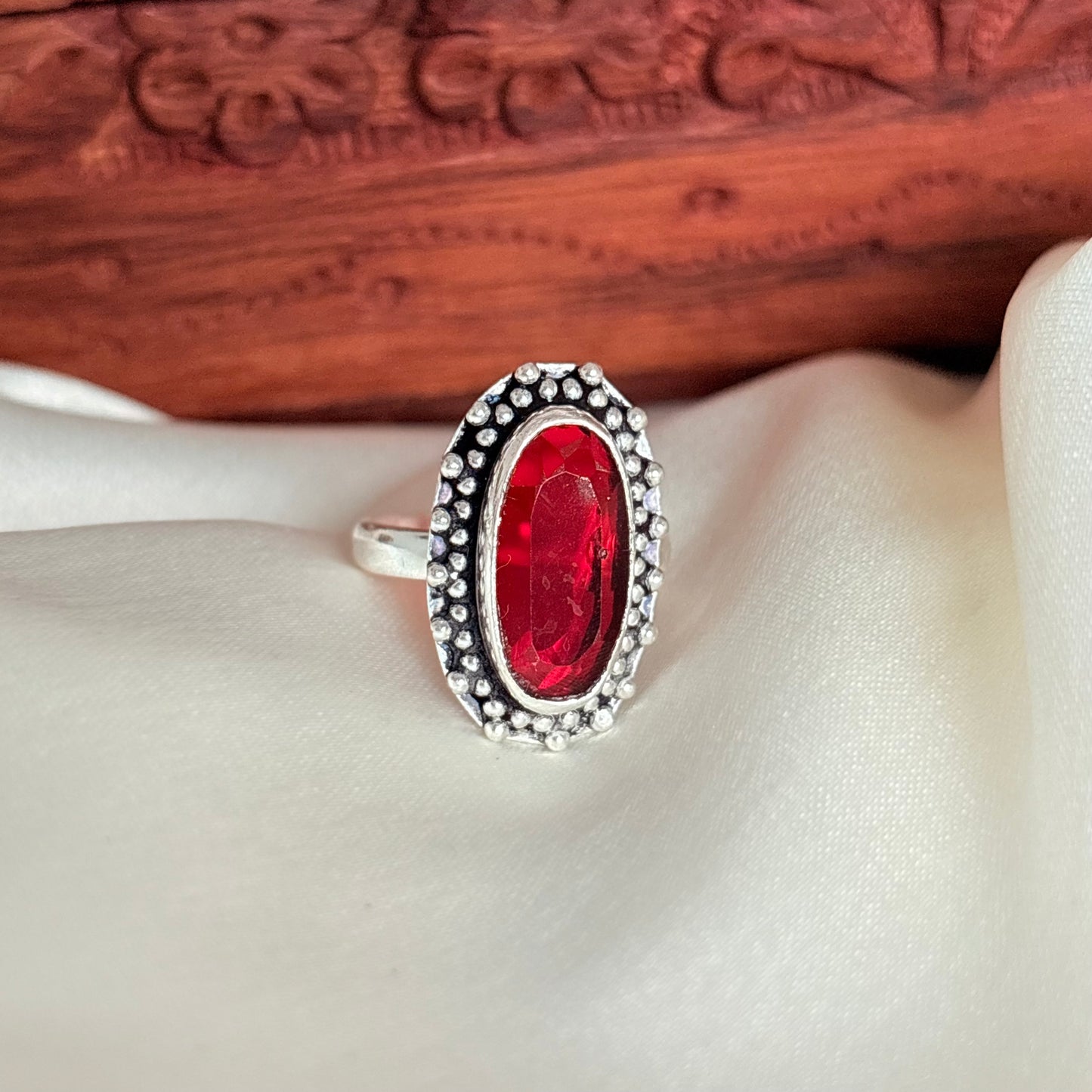 Vintage Ruby Red Gemstone Silver Ring