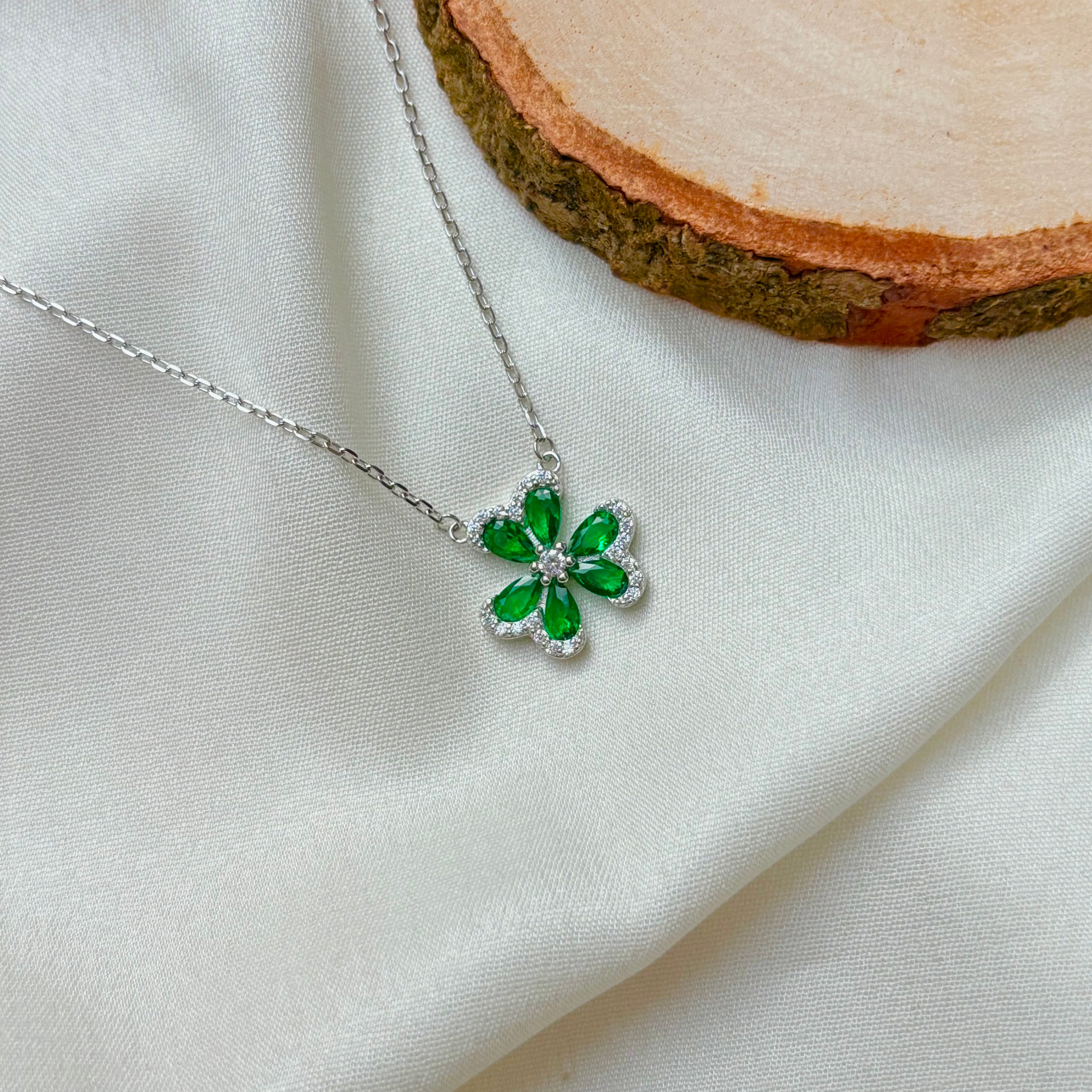 Radiant Emerald Petal Flower Necklace