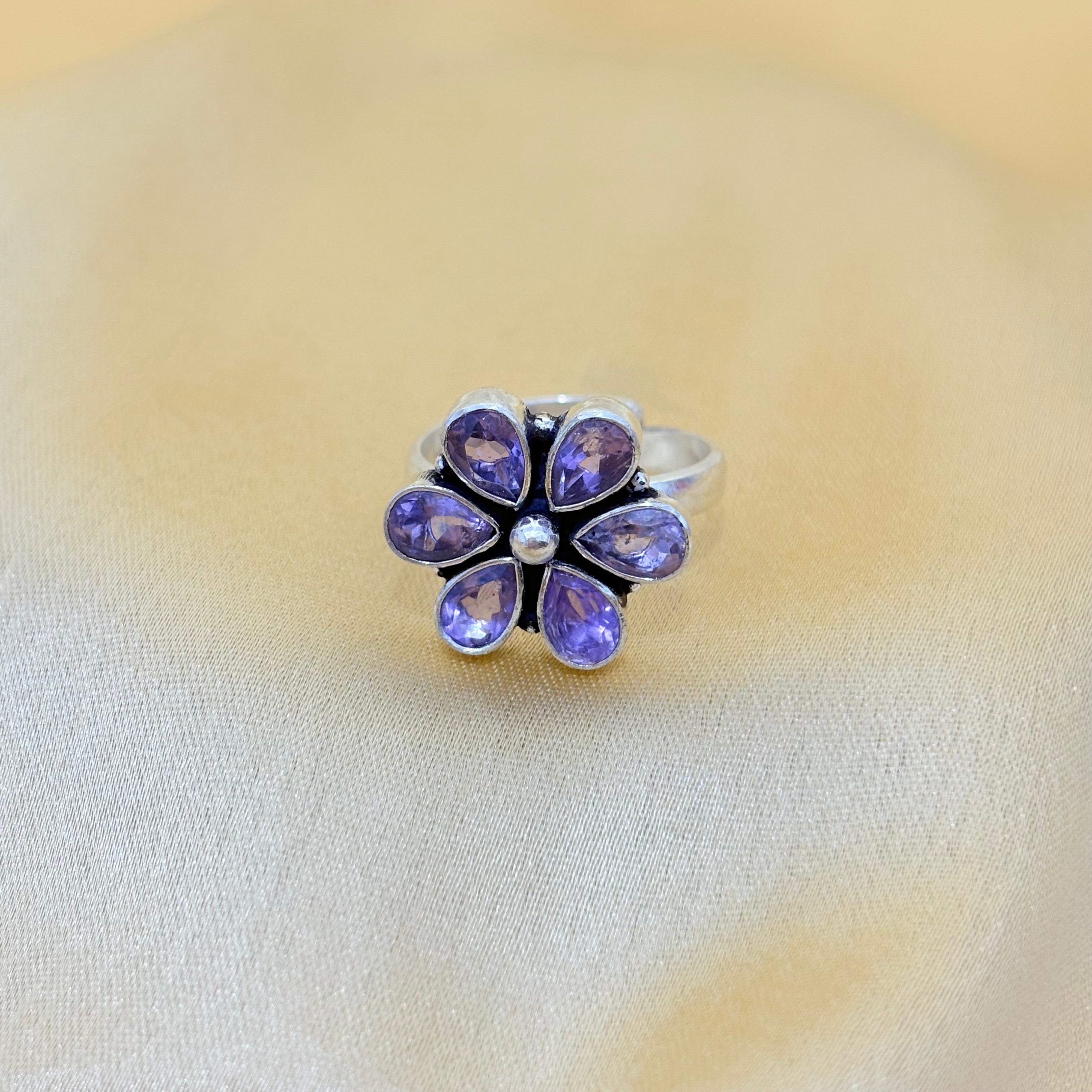 Amethyst Blossom Silver Ring For Women