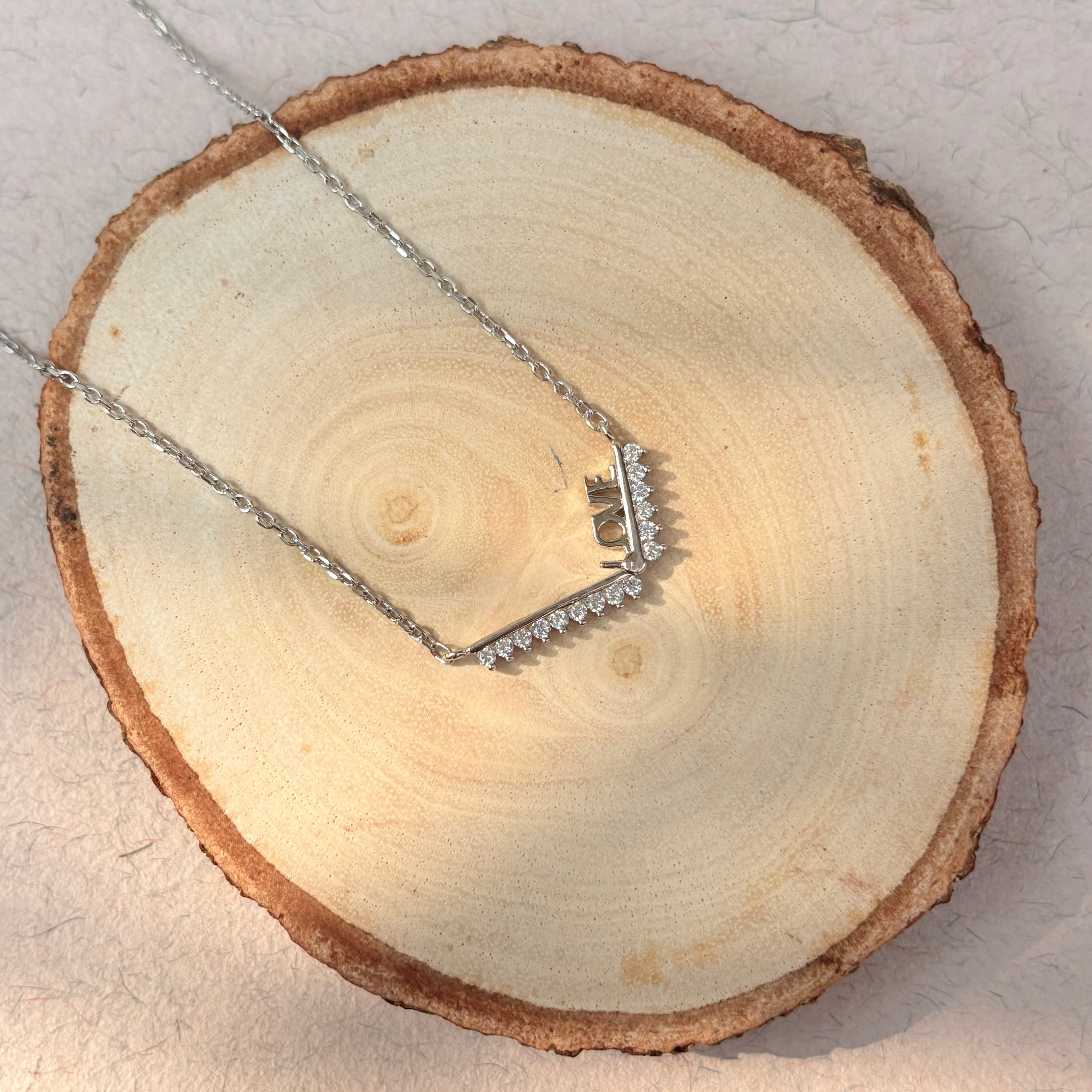 Modern Geometric Love Script Silver Necklace