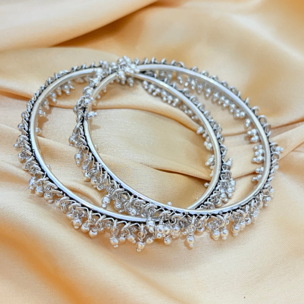 Traditional Oxidized Silver Ghungroo Kada for Women