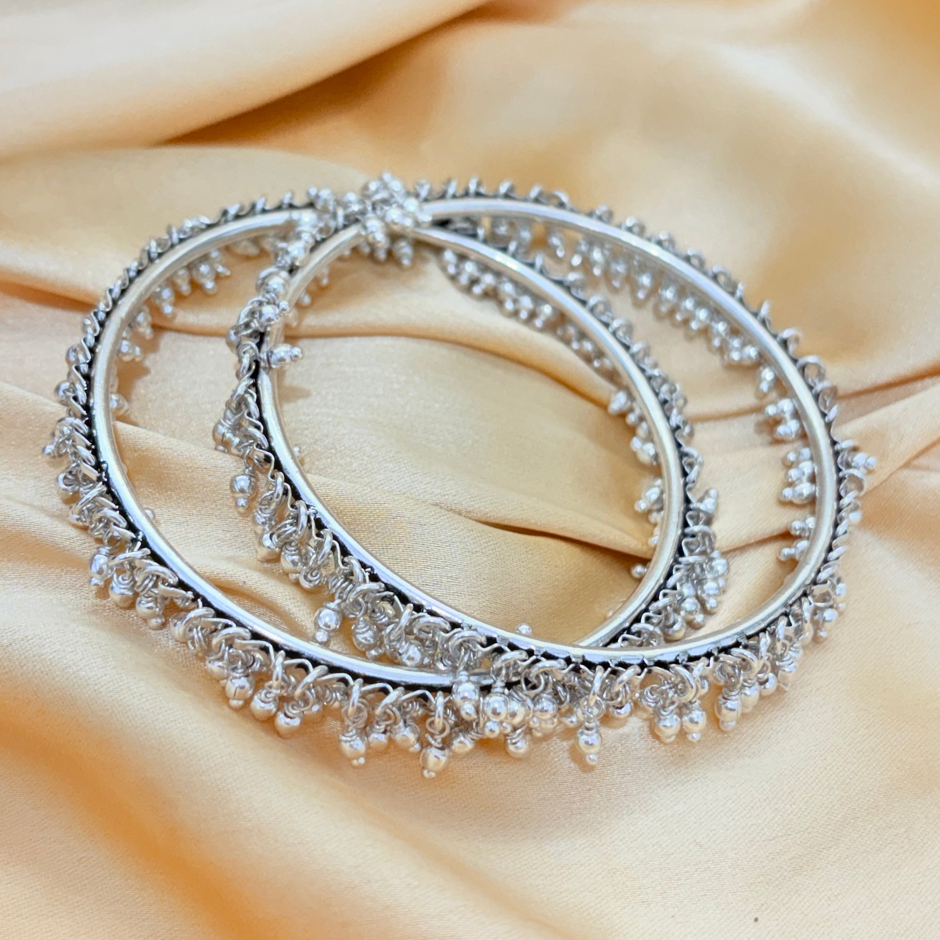 Traditional Oxidized Silver Ghungroo Kada for Women