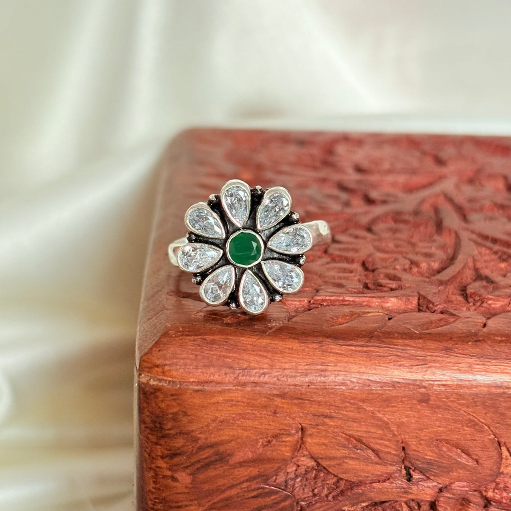 Mini Flower Silver Cocktail Ring