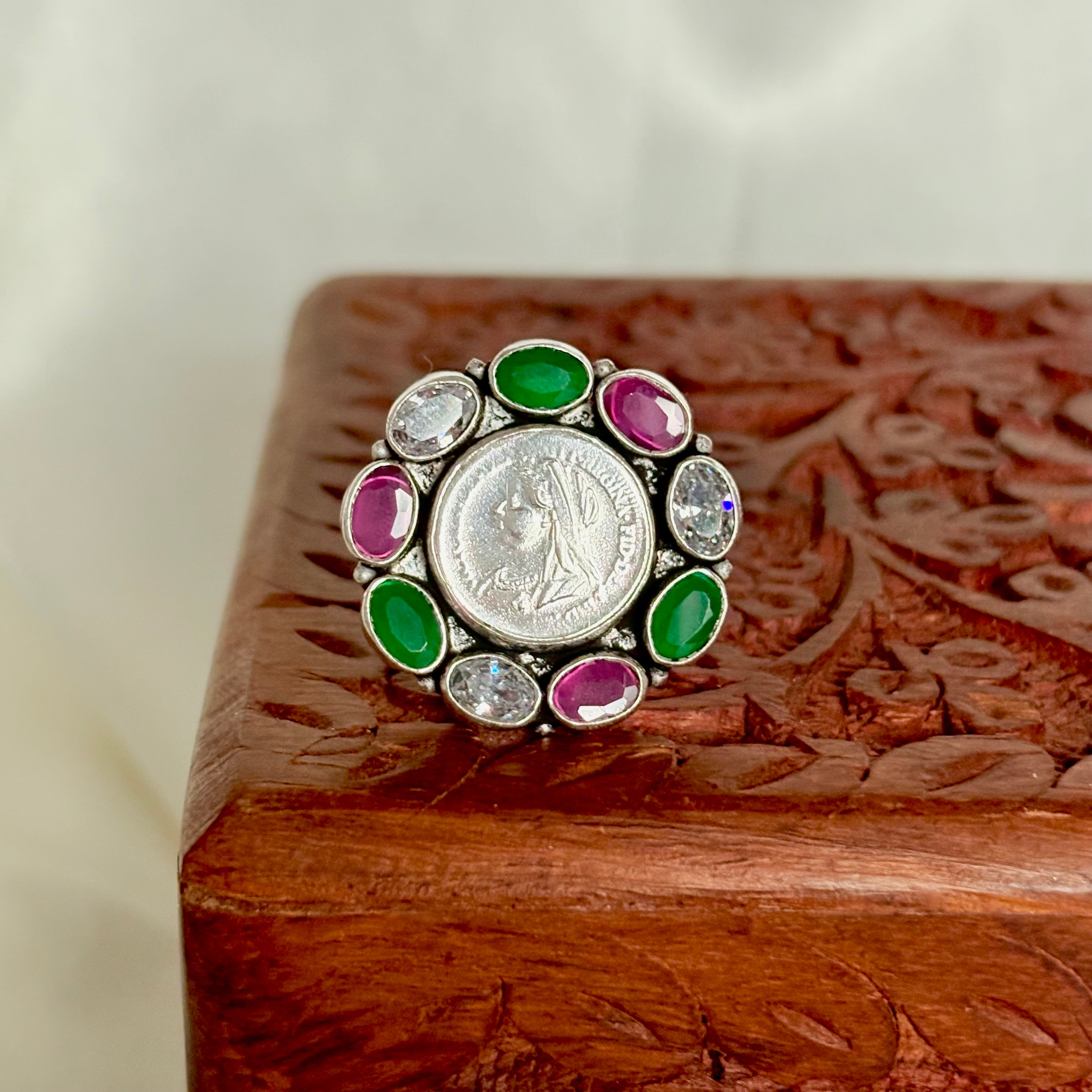 Rang Noor Silver Statement Ring
