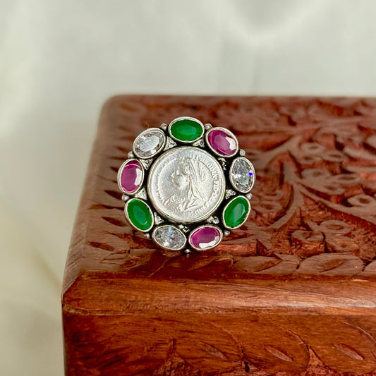 Rang Noor Silver Statement Ring