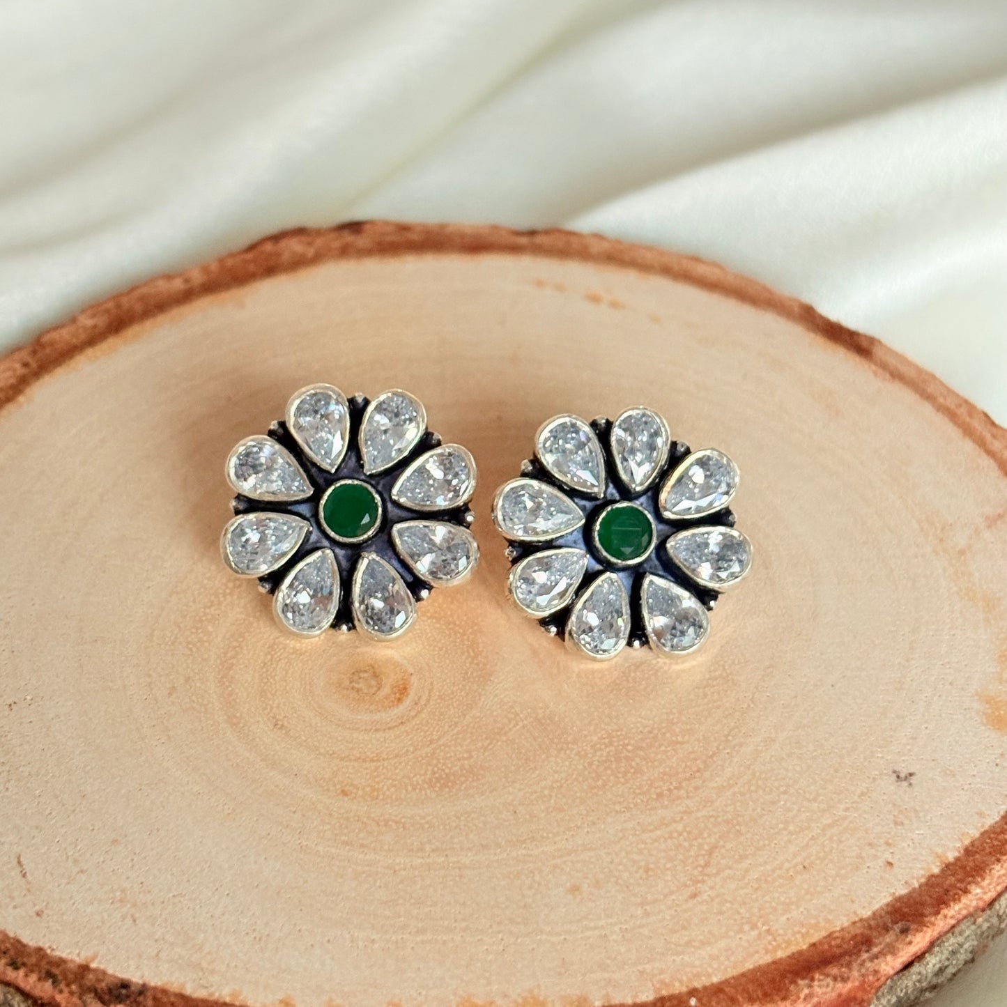 The Emerald Bloom Silver Stud Earring