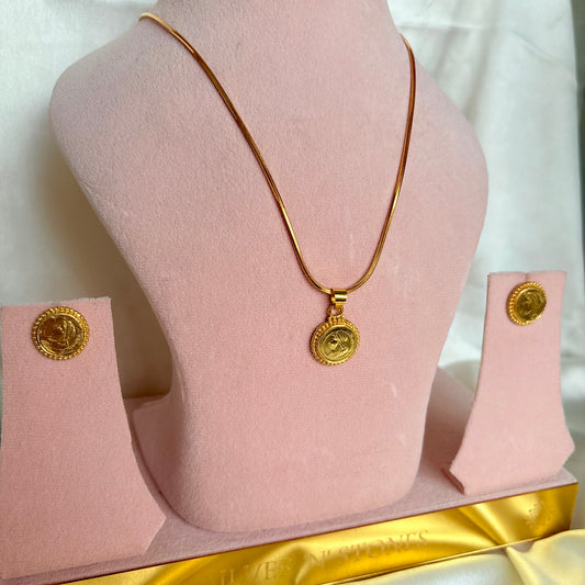 925 Silver Coin Gold Plated Rava Pendant Set