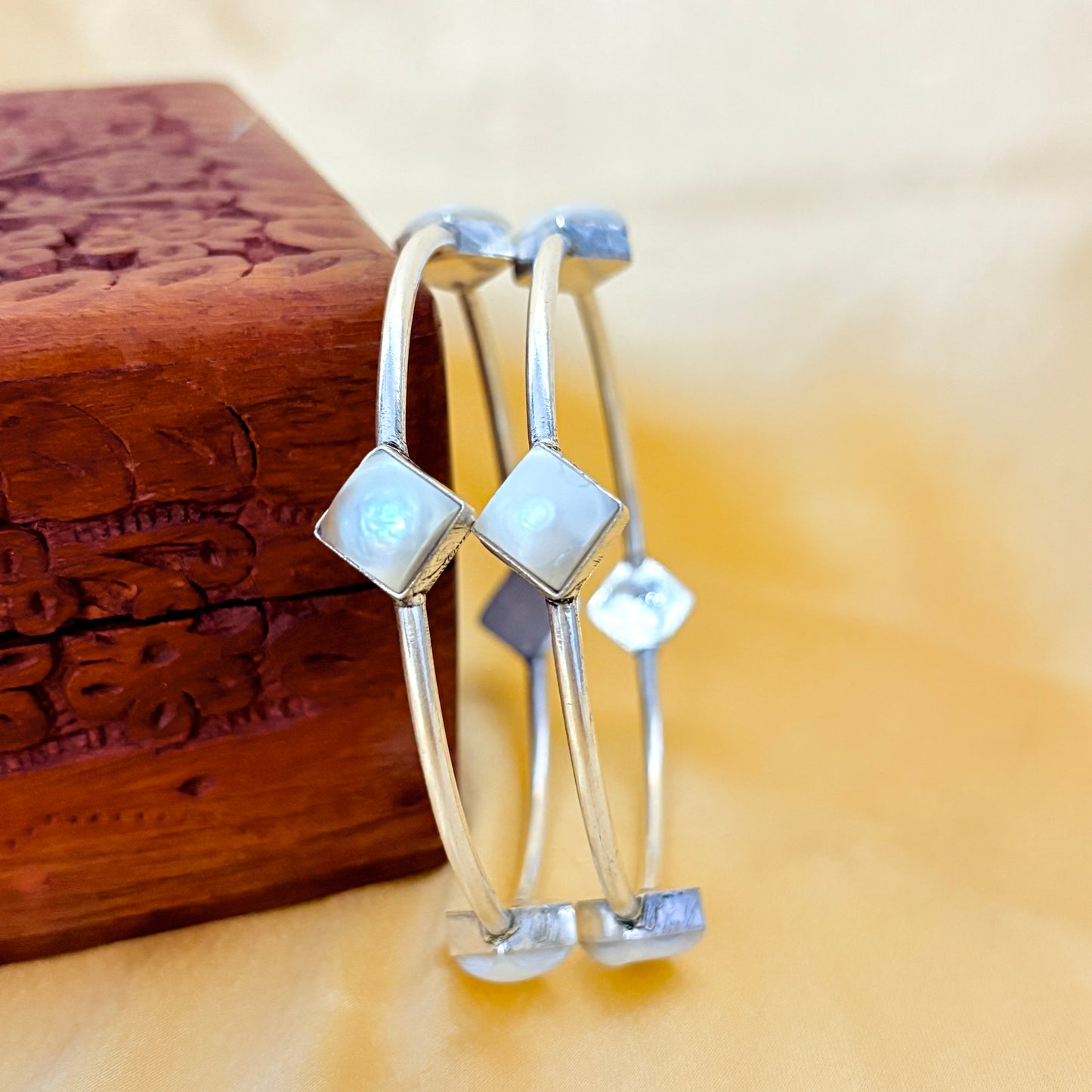 Square Shaped Silver Bange For Women
