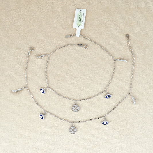 Evil Eye High Heel Fashion Charm Silver Anklet