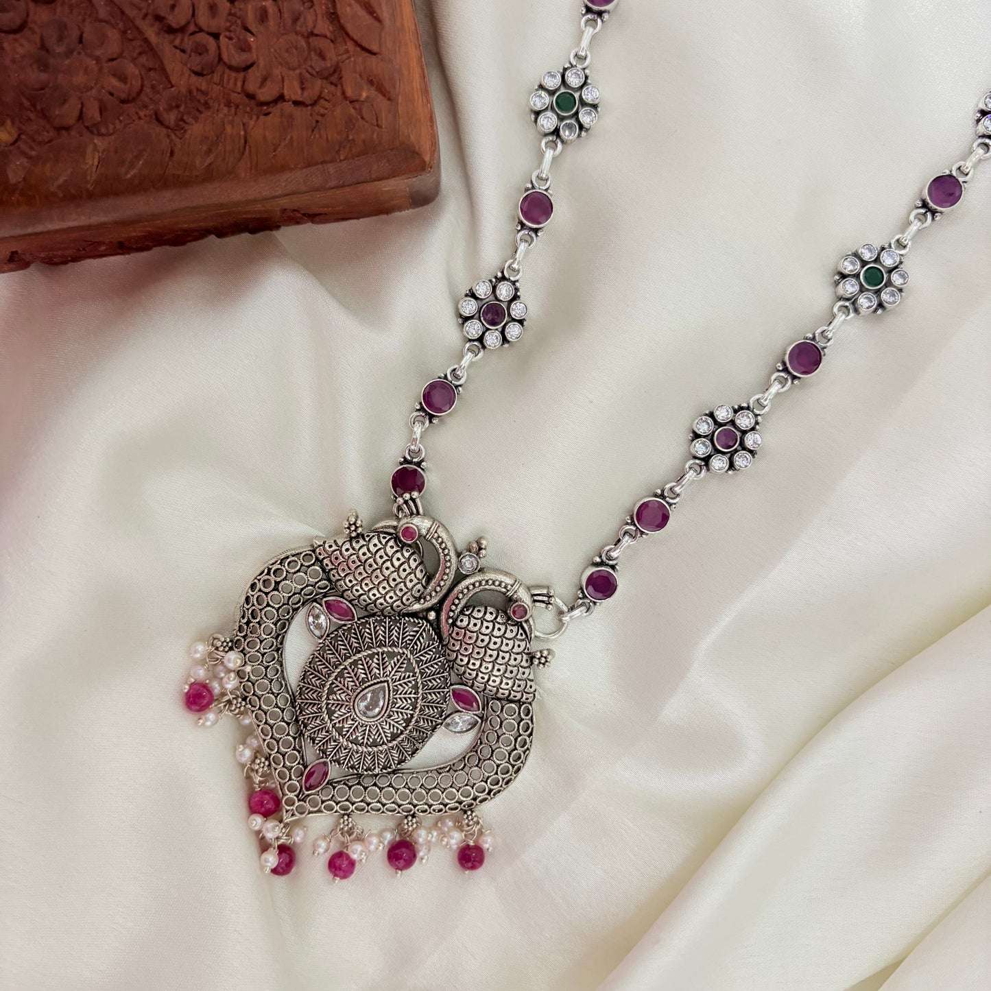 Mayur Bandhan Heart Silver Oxidized Necklace