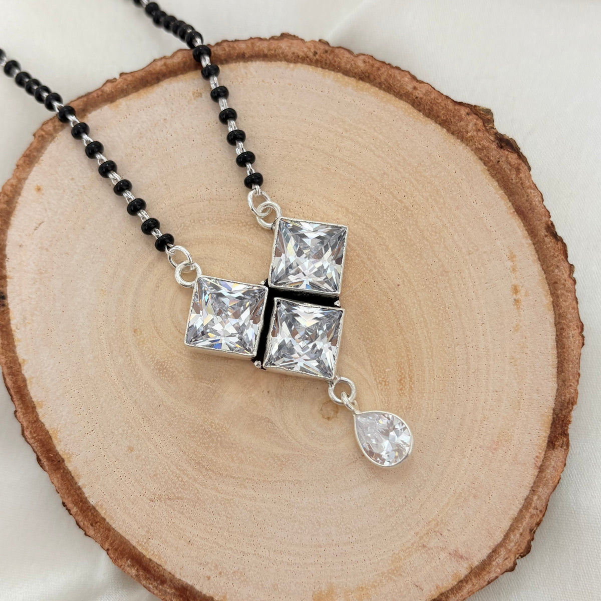 Triple Square Sparkle Silver Mangalsutra
