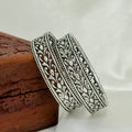 925 Silver Petals Oxidized Silver Bangle