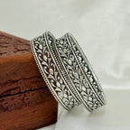 925 Silver Petals Oxidized Silver Bangle