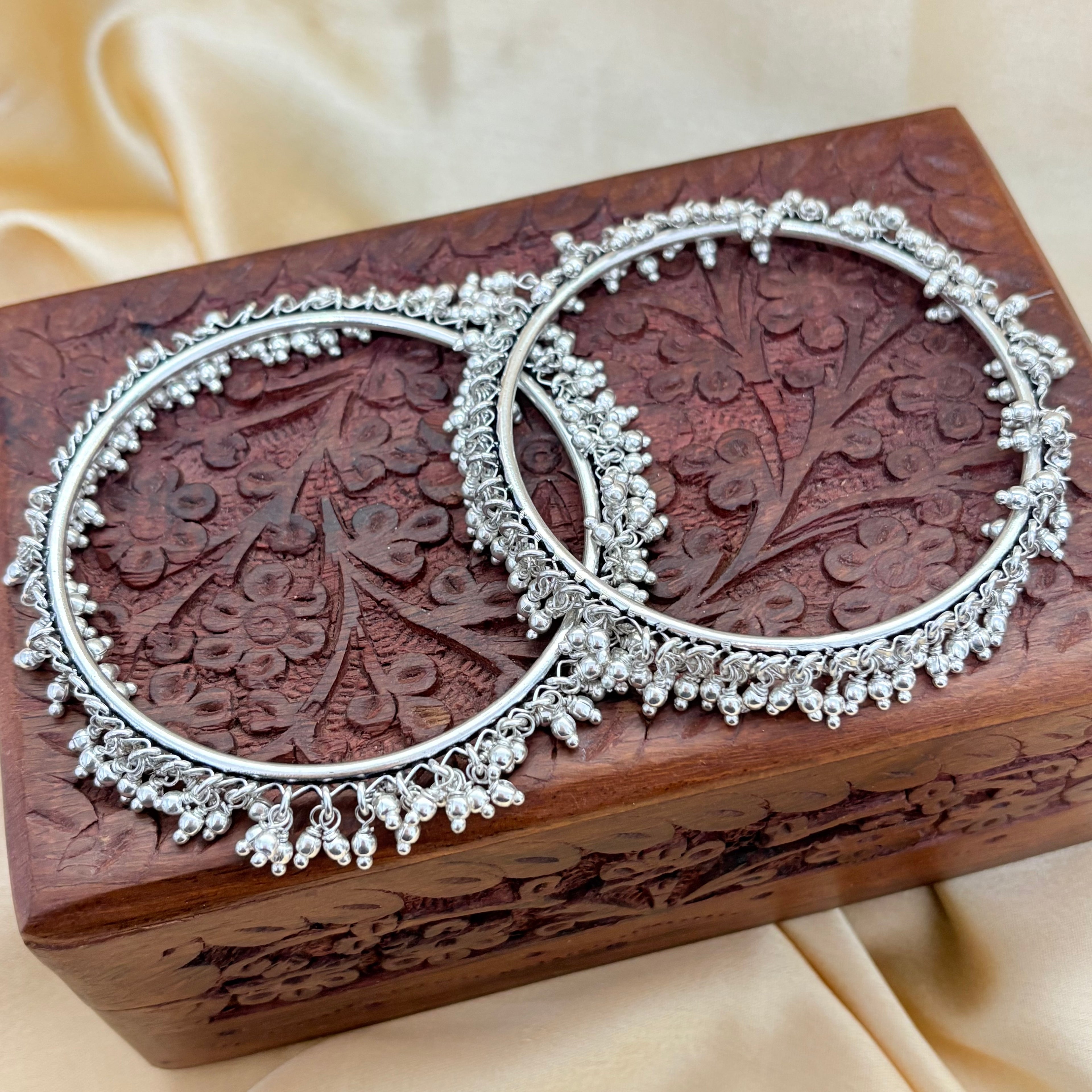 Traditional Oxidized Silver Ghungroo Kada for Women