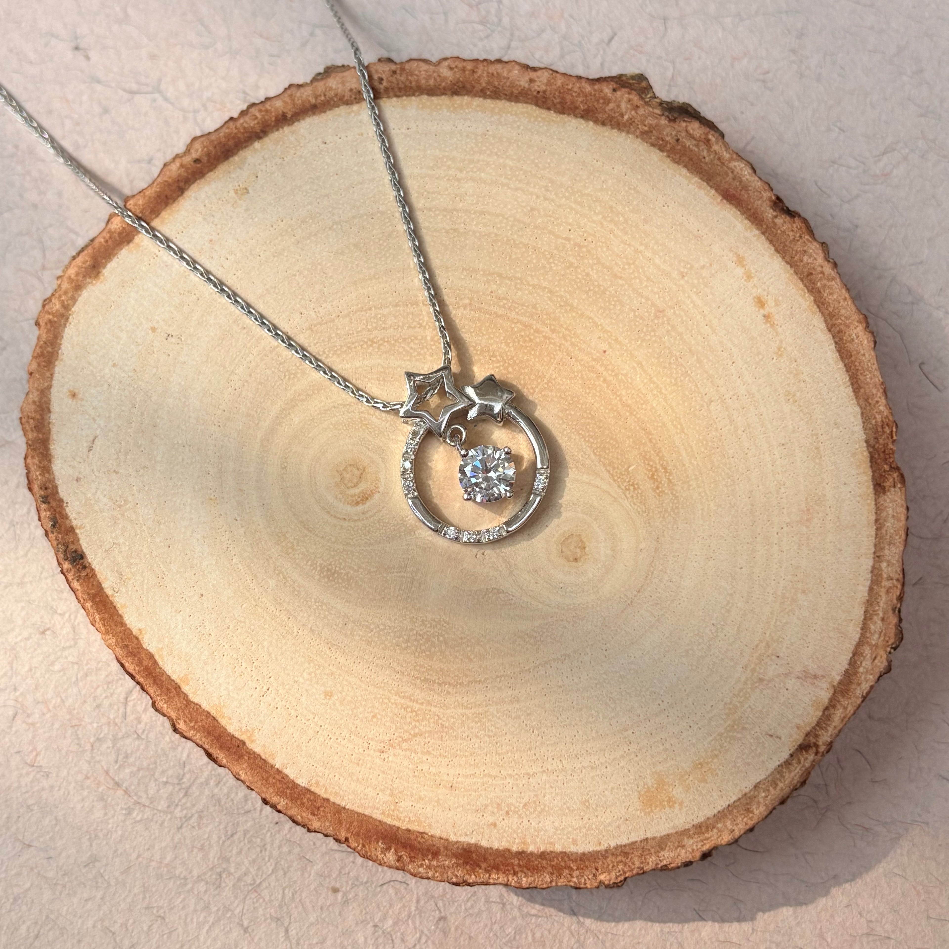 925 Sterling Silver Star Circle Pendant Necklace