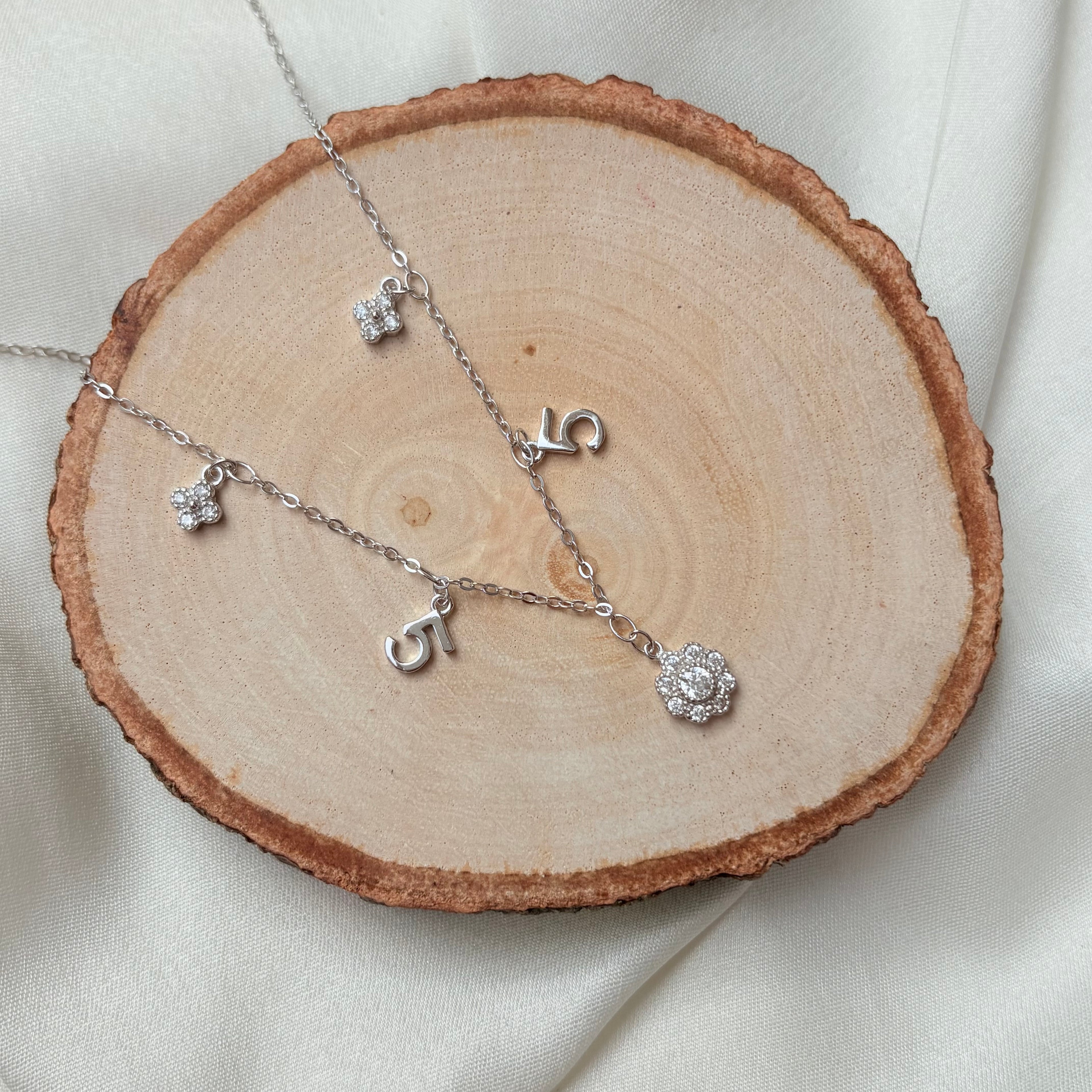 Lucky Five Drop Charm Silver Necklace for Women