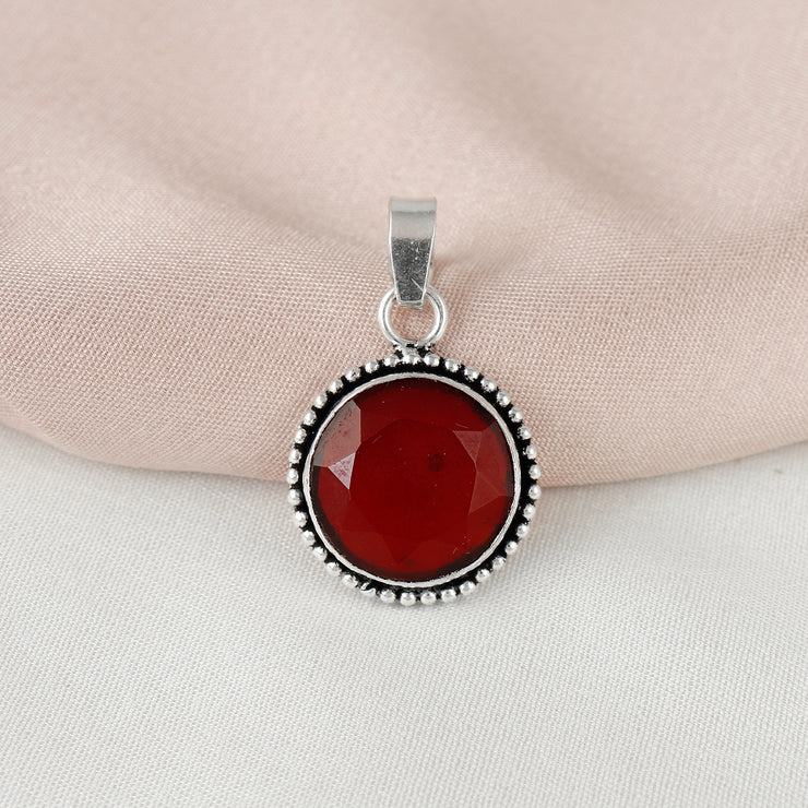 Big Round Gemstone Silver Pendant