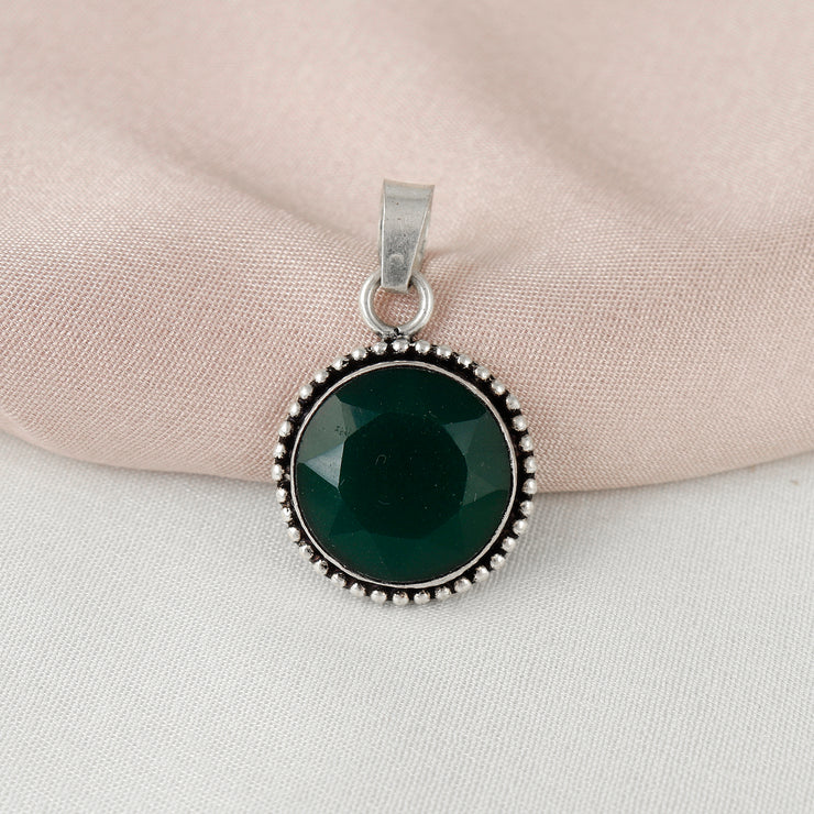 Big Round Gemstone Silver Pendant