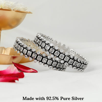 Shimmering Cut Stone Silver Bangle