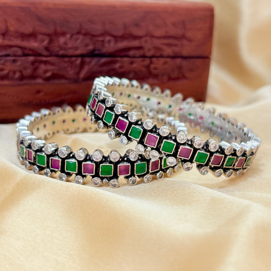 Multicolor Cocktail Silver Bangles