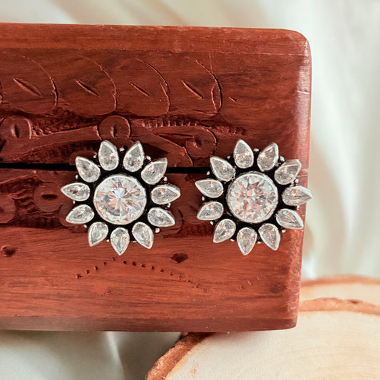 Bloom Zircon Halo Silver Earrings