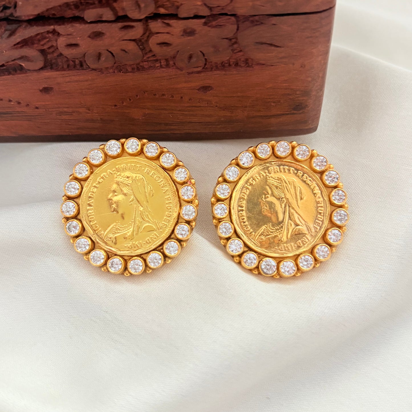 Vintage Empress Gold Plated Coin Earrings