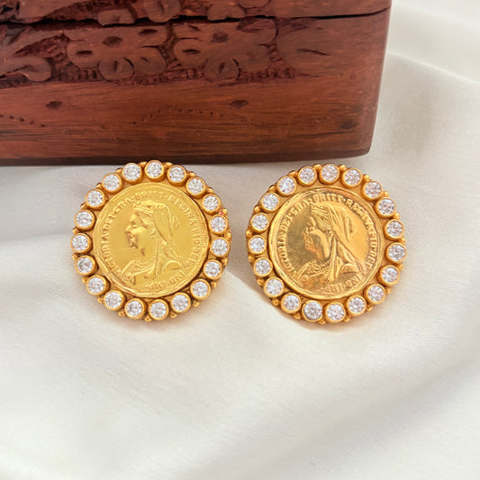 Vintage Empress Gold Plated Coin Earrings