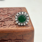 Royal Green Sunburst Silver Cocktail Ring