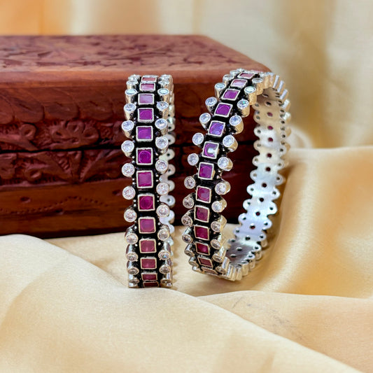 Blink Ruby Cut Stone Silver Bangle