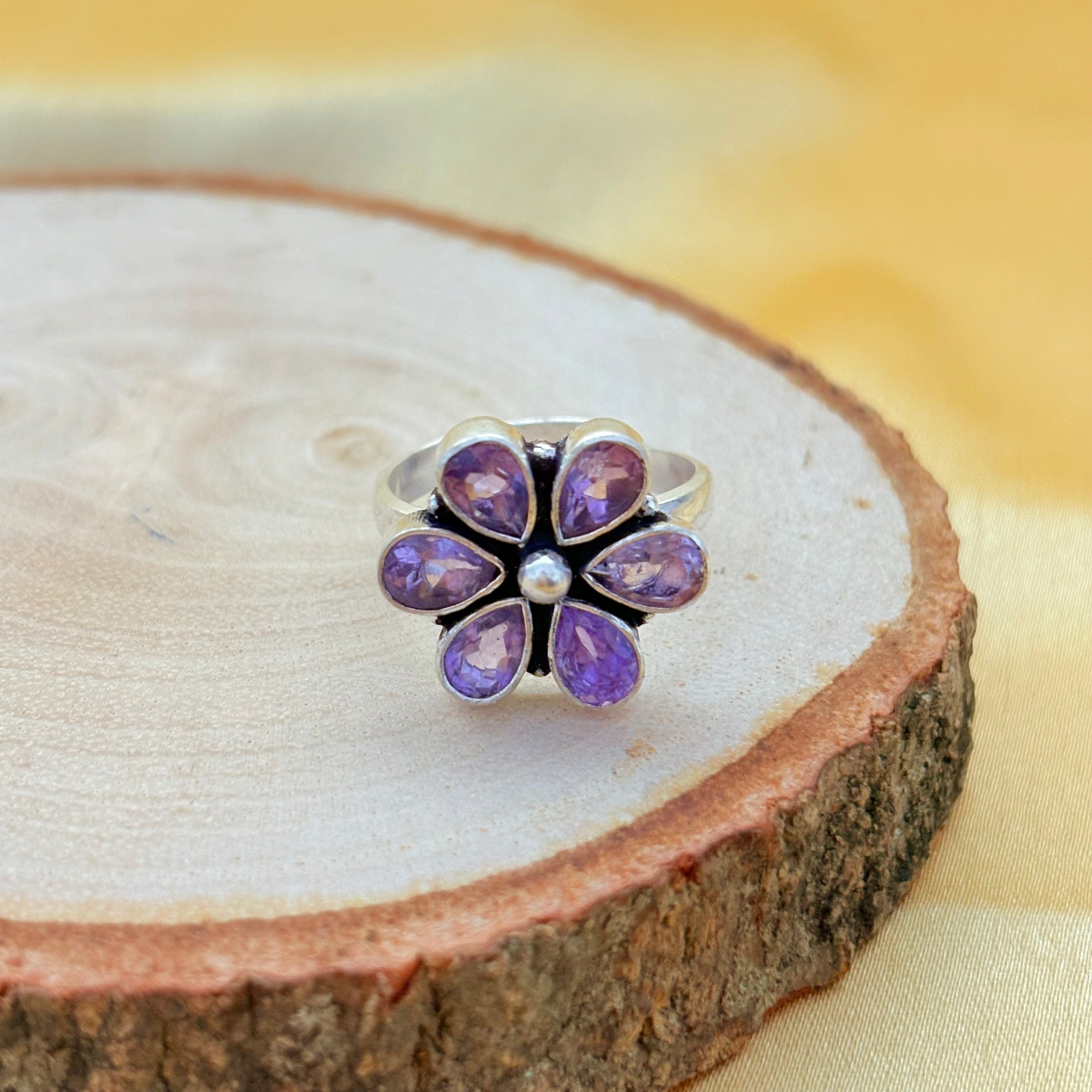 Amethyst Blossom Silver Ring For Women