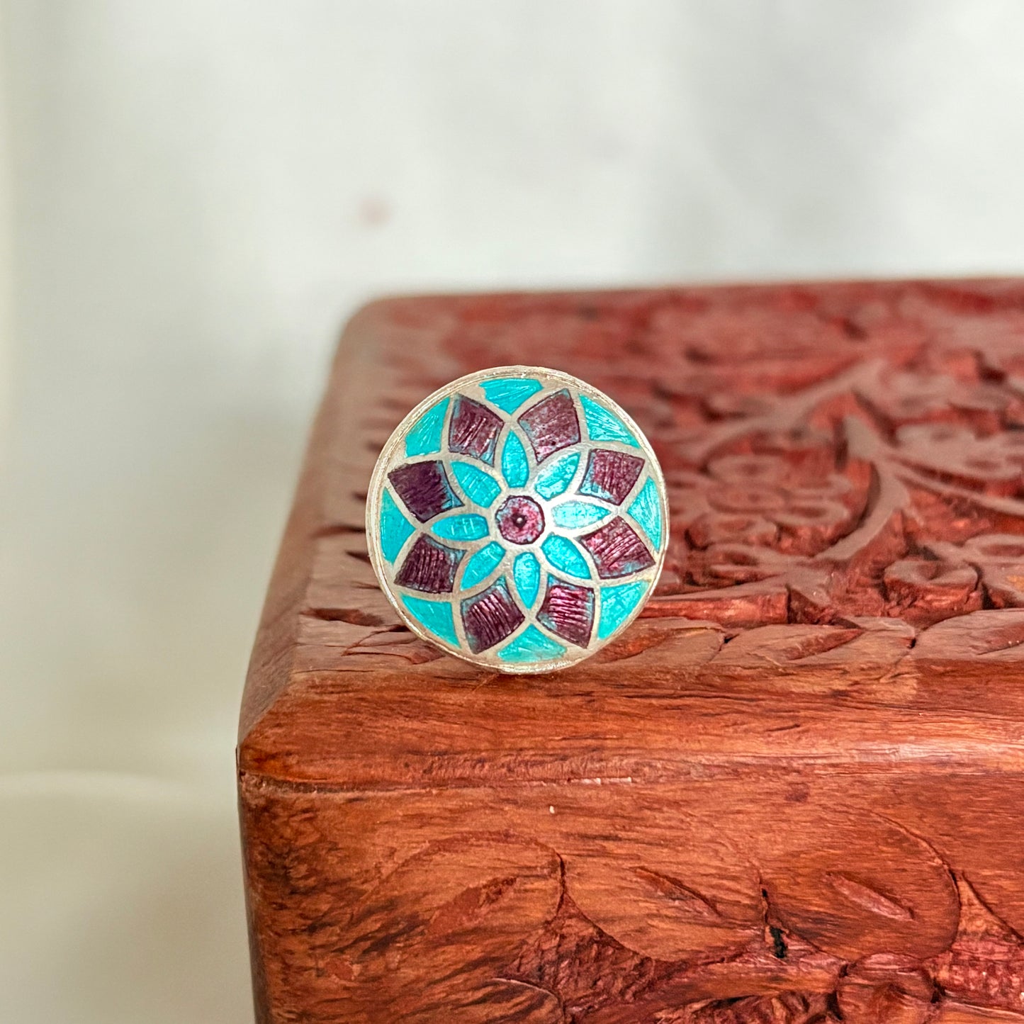 Floral Mandala 925 Sterling Silver Enamel Ring