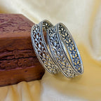 925 Silver Petals Oxidized Silver Bangle