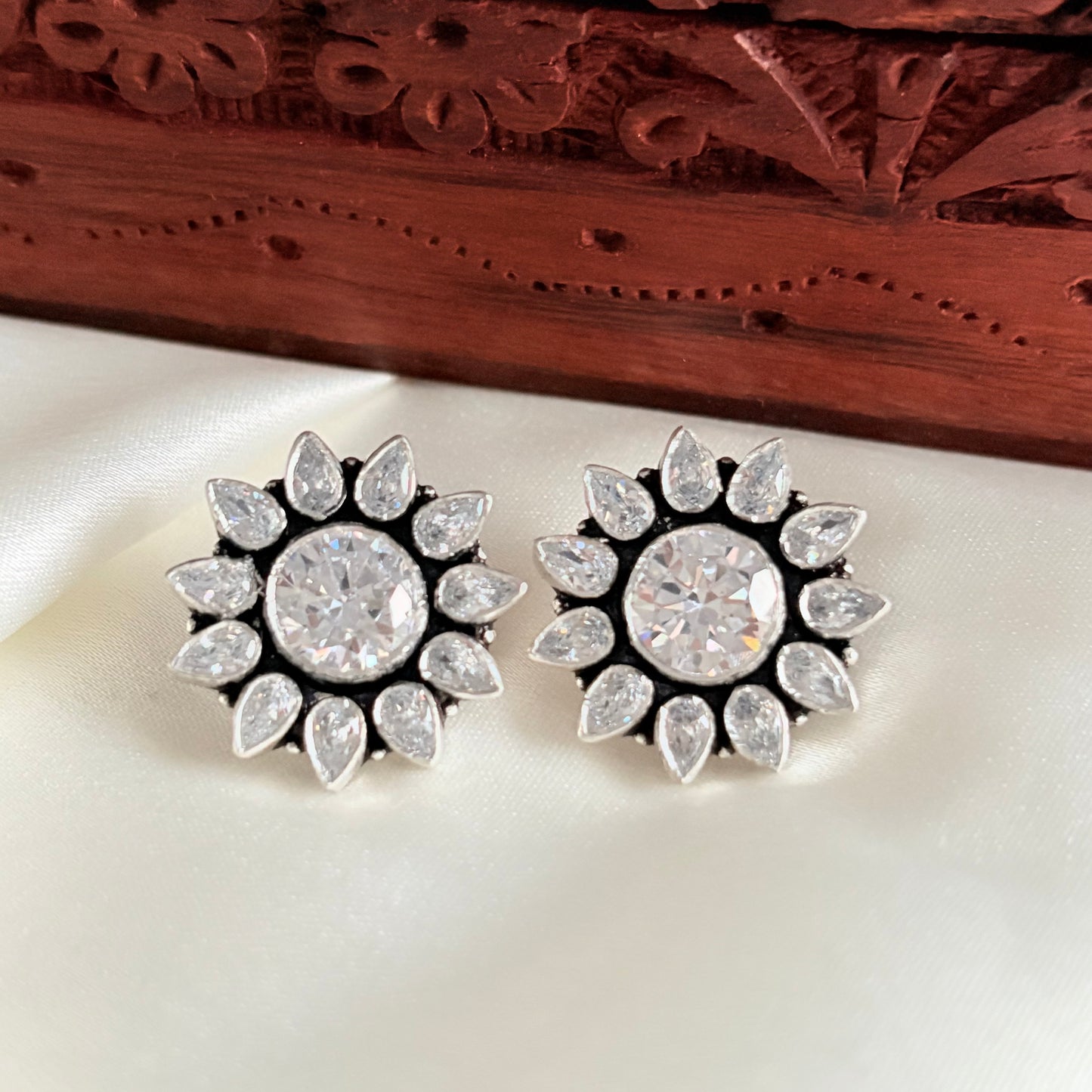 Bloom Zircon Halo Silver Earrings